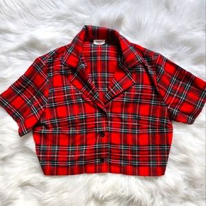 John Galt Plaid Collared Crop Top